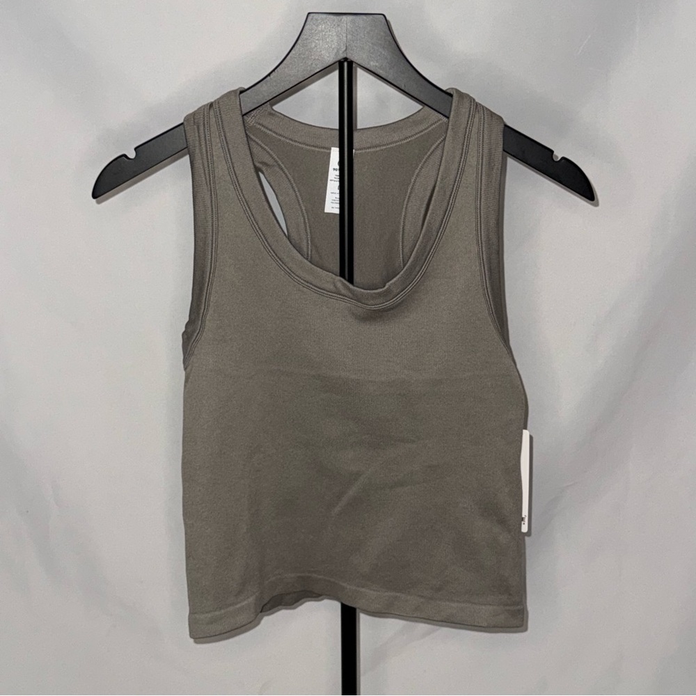 90 Degree by Reflex Grey Ribbed Seamless Crop Racerback Tank | Size Large | NWT